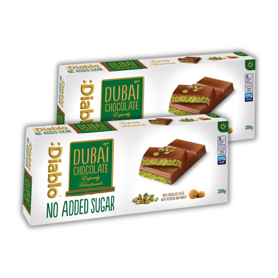 Diablo No Added Sugar Dubai Chocolate Bar 200g Twin Pack
