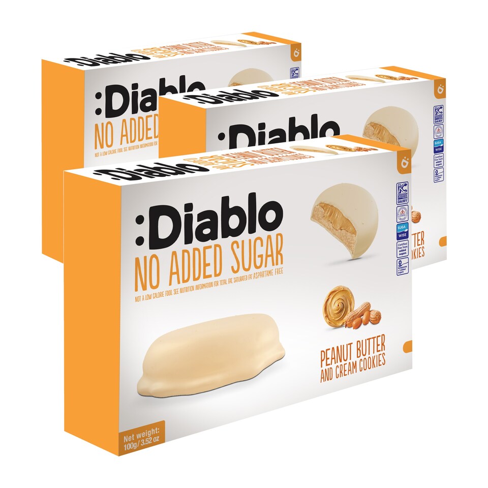 Diablo No Added Sugar Peanut Butter Cream Cookies 100g 3 Pack