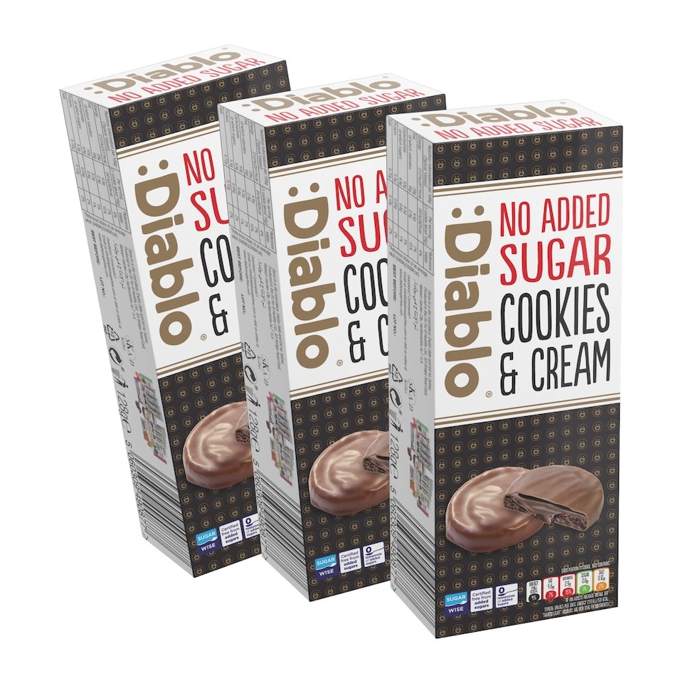 Diablo No Added Sugar Cookies and Cream Dark Chocolate 128g 3 Pack