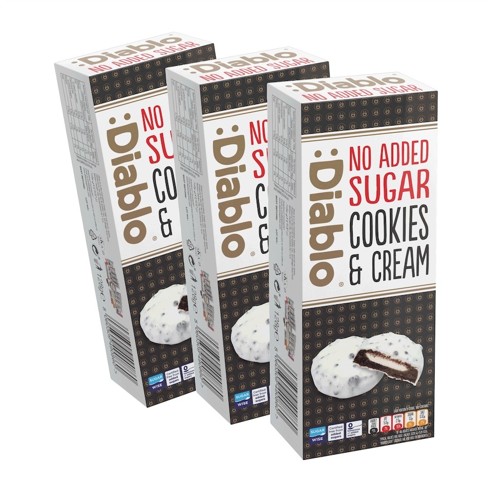 Diablo No Added Sugar Cookies and Cream White Chocolate 128g 3 Pack