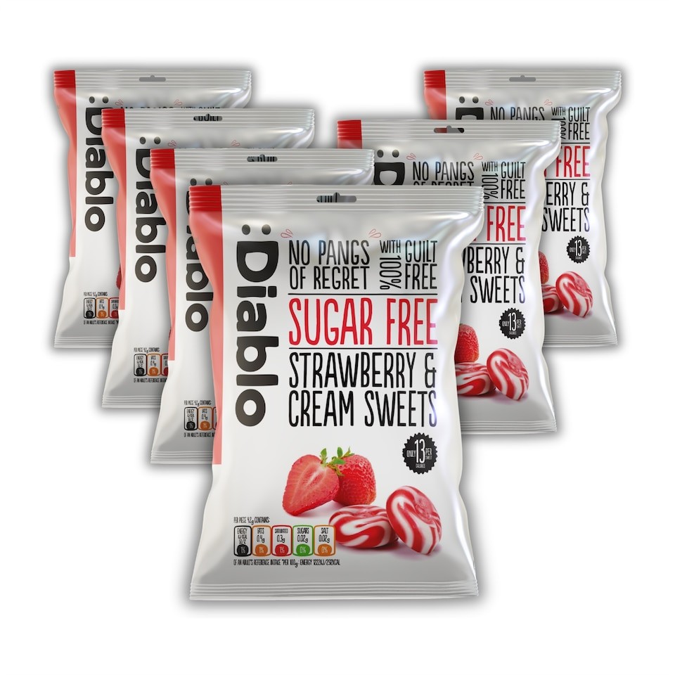 Diablo Sugar Free Strawberry and Cream Sweets 75g 6 Pack