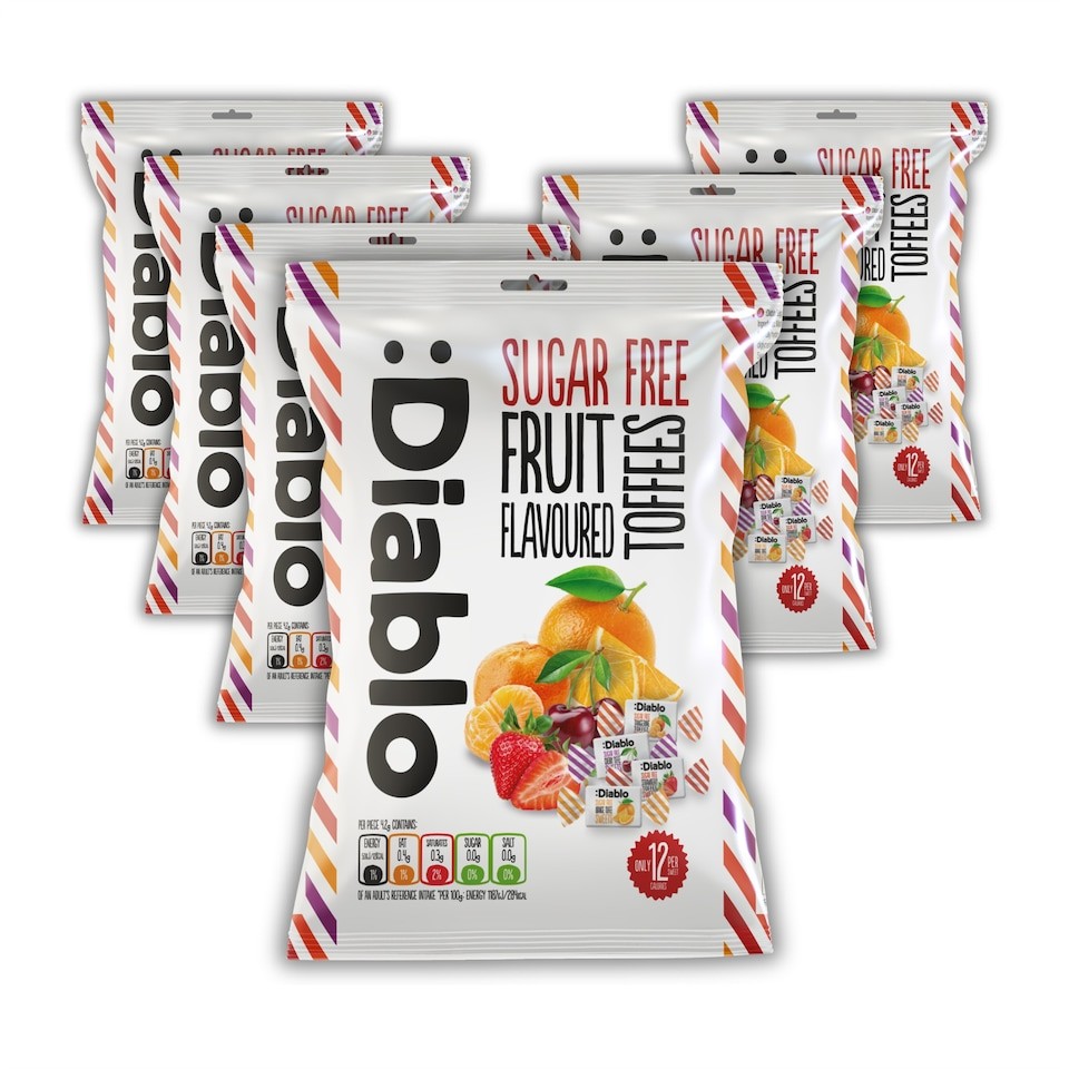 Diablo Sugar Free Fruit Toffees 75g 6 Pack