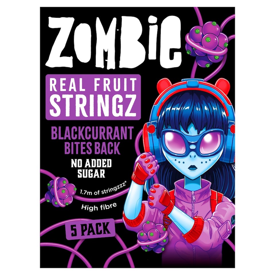 Zombie Real Fruit Stringz Blackcurrant No Added Sugar 5x20g
