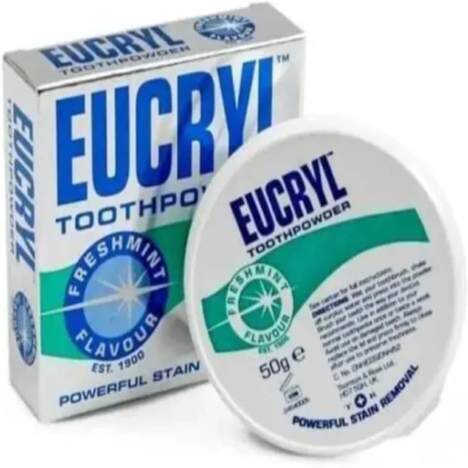 Eucryl Freshmint Toothpowder, Tooth Whitening Powder, Powerful Stain Remover, For Tobacco, Tea, Coffee & Wine Stains, Unique Polishing Action, 1 x 50g