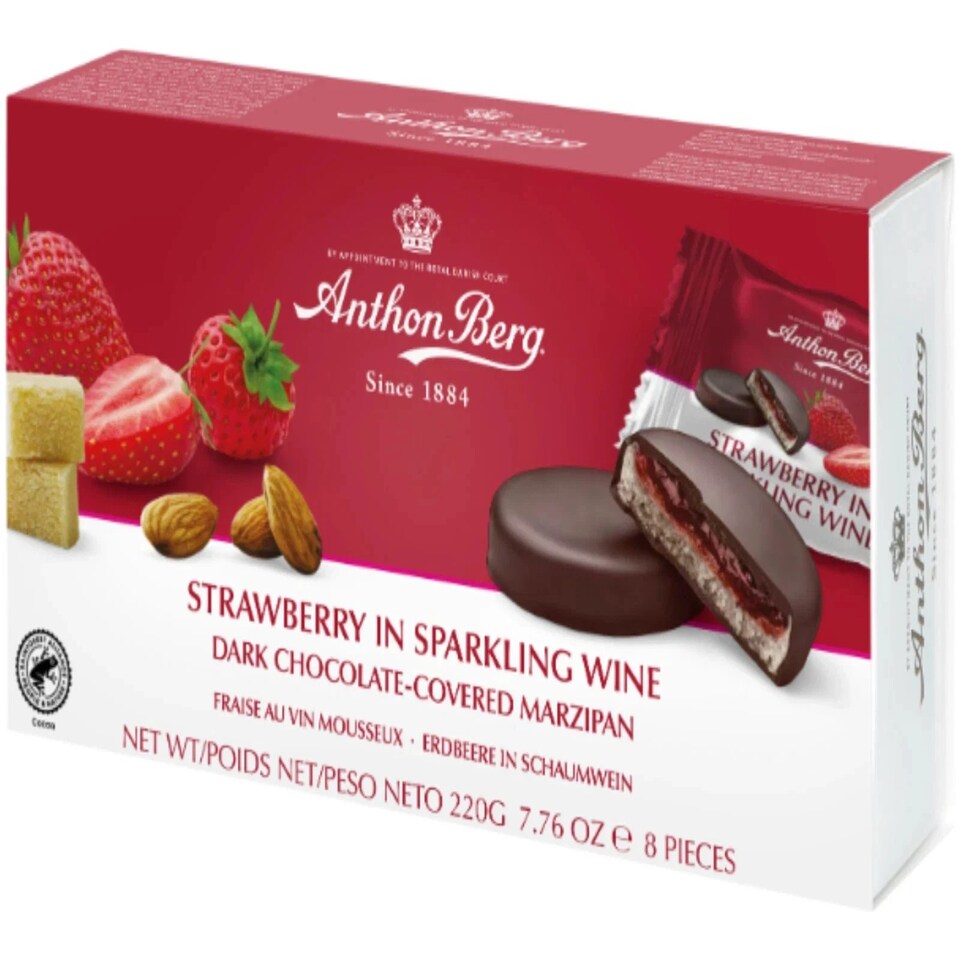 Anthon Berg Strawberry in Sparkling wine chocolate covered marzipan 220g,
8 pieces