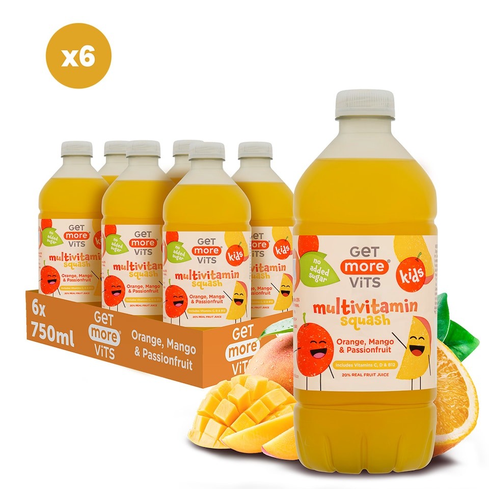 Get More Vits Kids Multivitamin Squash Orange, Mango & Passionfruit 6x750ml