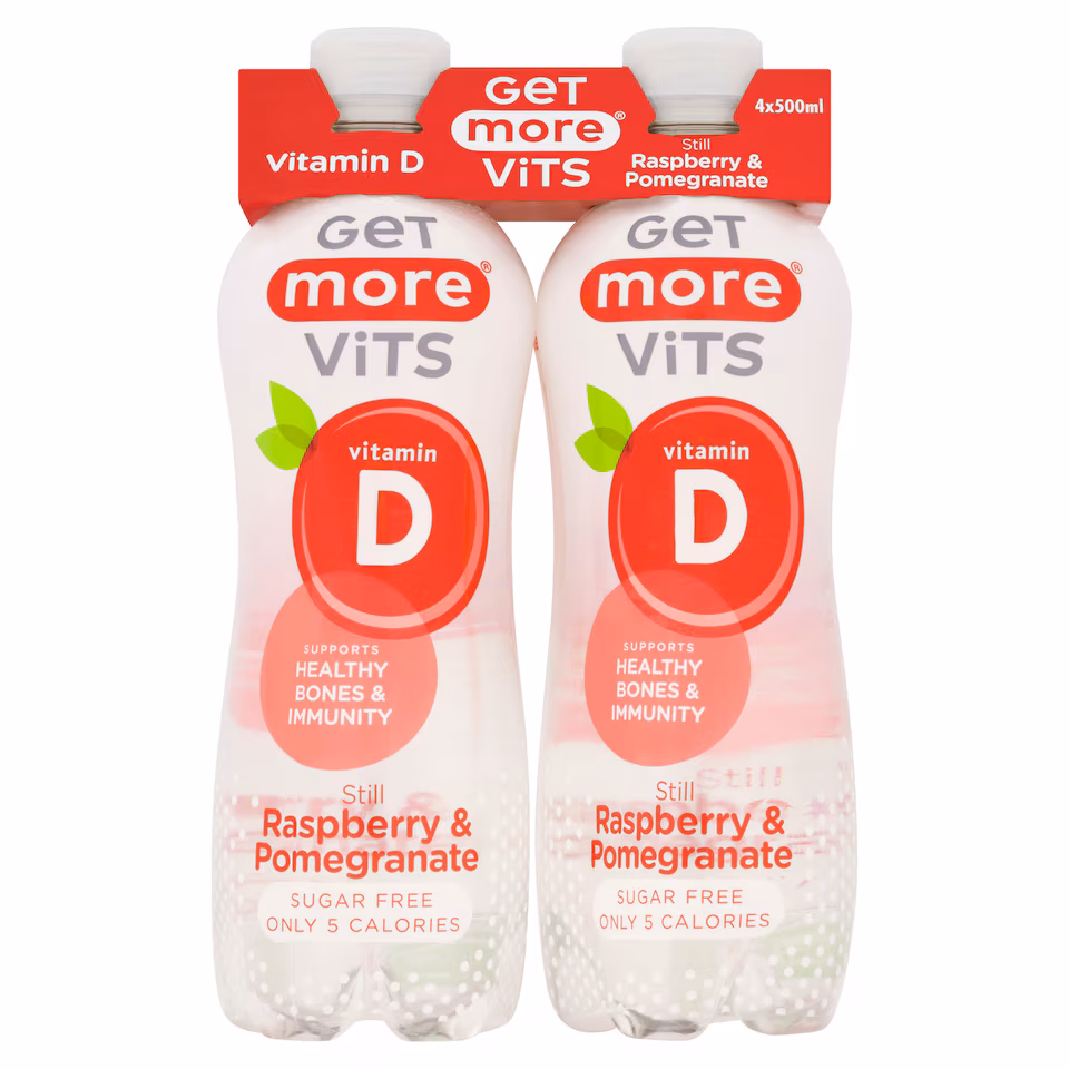 Get More Vits Vitamin D Still Raspberry & Pomegranate 4 x 500ml