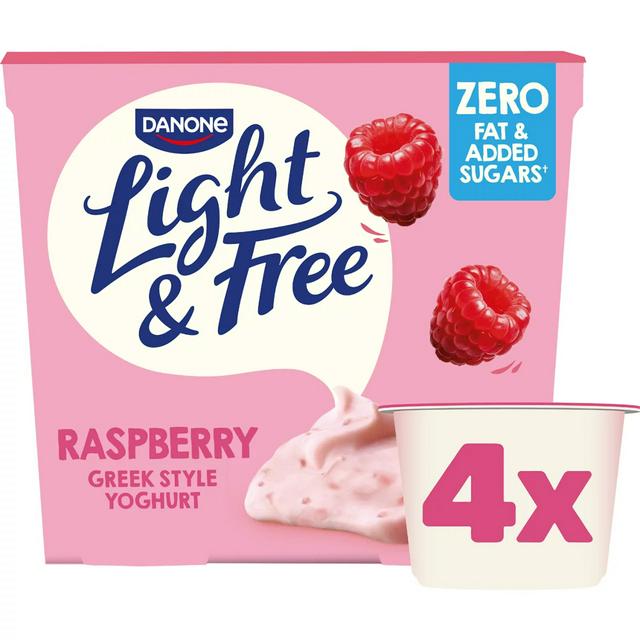 Light & Free Rasberry Greek Style 0% Added Sugar, Fat Free Yogurt 4x115g