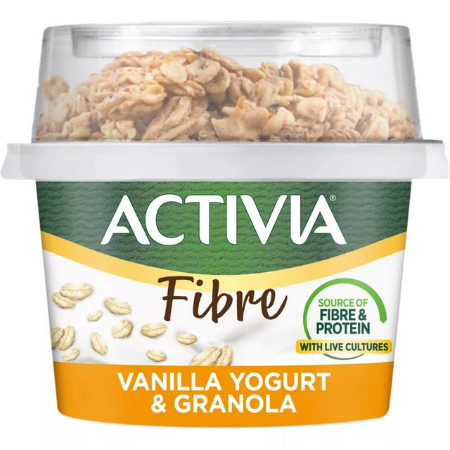 Activia Vanilla & Granola Low Fat Gut Health Yoghurt Breakfast Pot with Spoon 165g