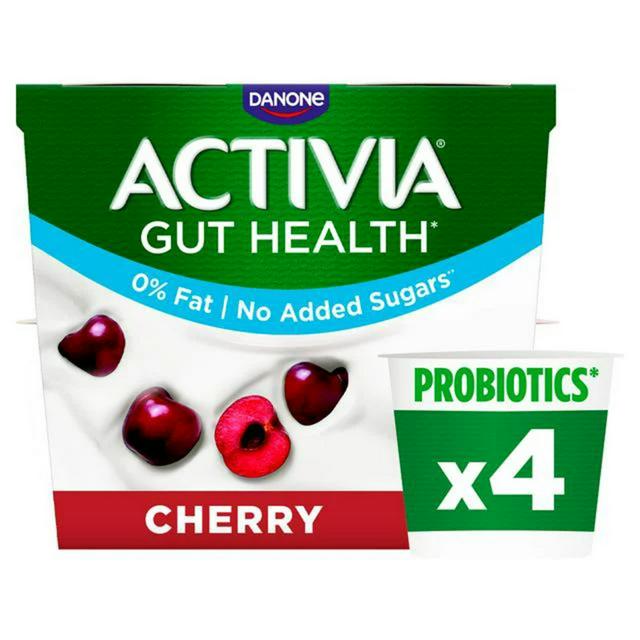 Activia Cherry Fat Free No Added Sugar Gut Health Fruit Yoghurt Multipack 4 x 115g