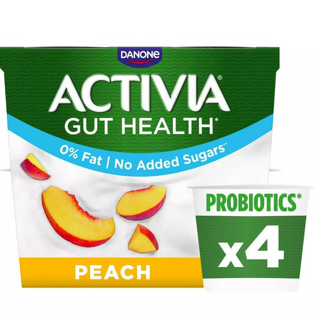Activia Peach Fat Free No Added Sugar Gut Health Fruit Yoghurt Multipack 4 x 115g