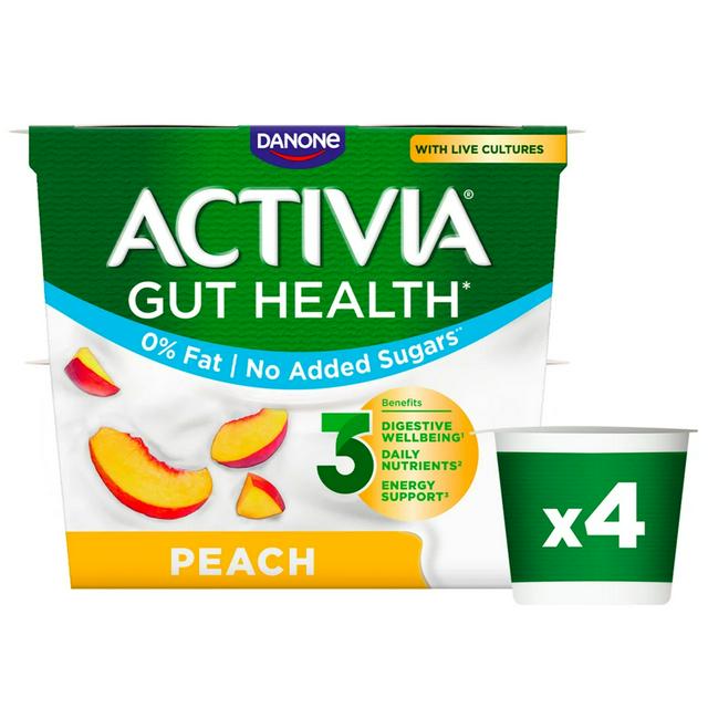 Activia Peach Fat Free No Added Sugar Gut Health Fruit Yoghurt Multipack 4 x 115g