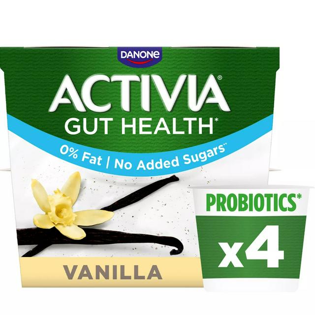 Activia Vanilla Fat Free No Added Sugar Gut Health Fruit Yoghurt Multipack 4x115g