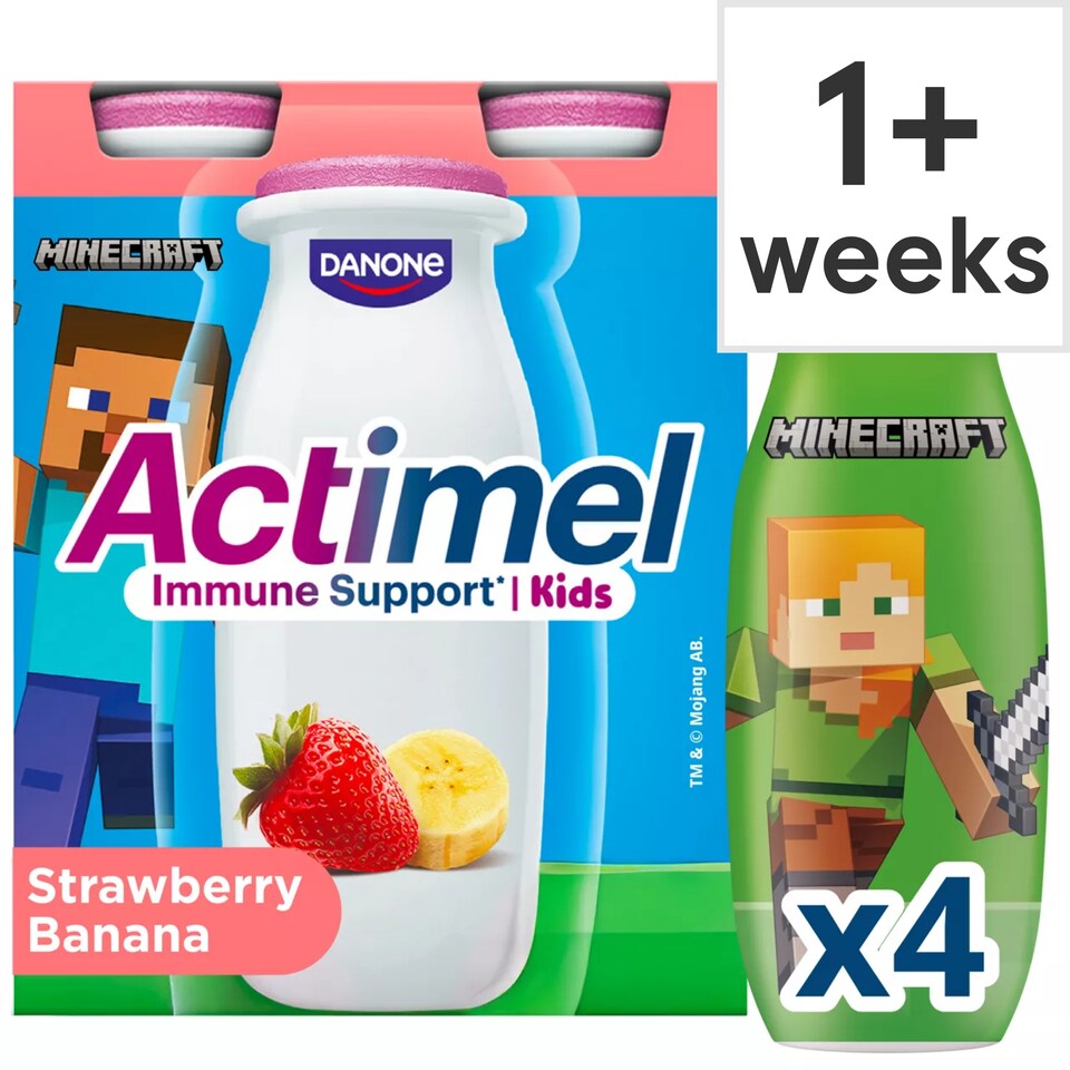Actimel Kids Strawberry & Banana Lunchbox Yoghurt Drink Multipack 4x100g