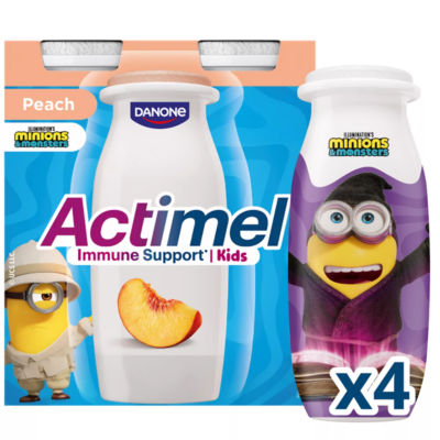 Actimel Kids Peach Yoghurt Drink Lunchbox Snack, 4x100g