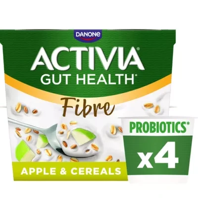 Activia Fibre Apple Cereals Low Fat Breakfast Gut Health Yoghurt Multipack 4x115g