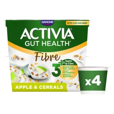 Activia Fibre Apple Cereals Gut Health Fruit Breakfast Yoghurt Multipack 4x115g