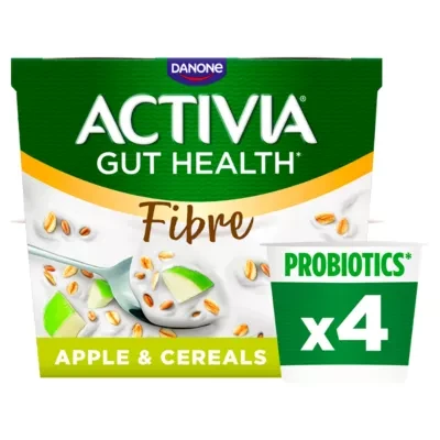 Activia Fibre Apple Cereals Low Fat Breakfast Gut Health Yoghurt Multipack 4x115g