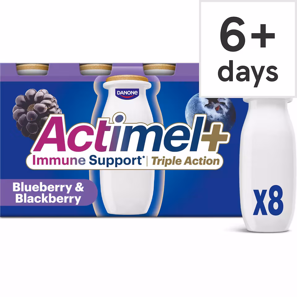 Actimel+ Triple Action 100% Vitamin D Blueberry & Blackberry Yoghurt Drink 8x100g