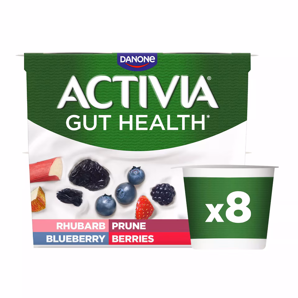 Activia Rhubarb & Mixed Fruit Low Fat Gut Health Yoghurt Multipack 8x115g