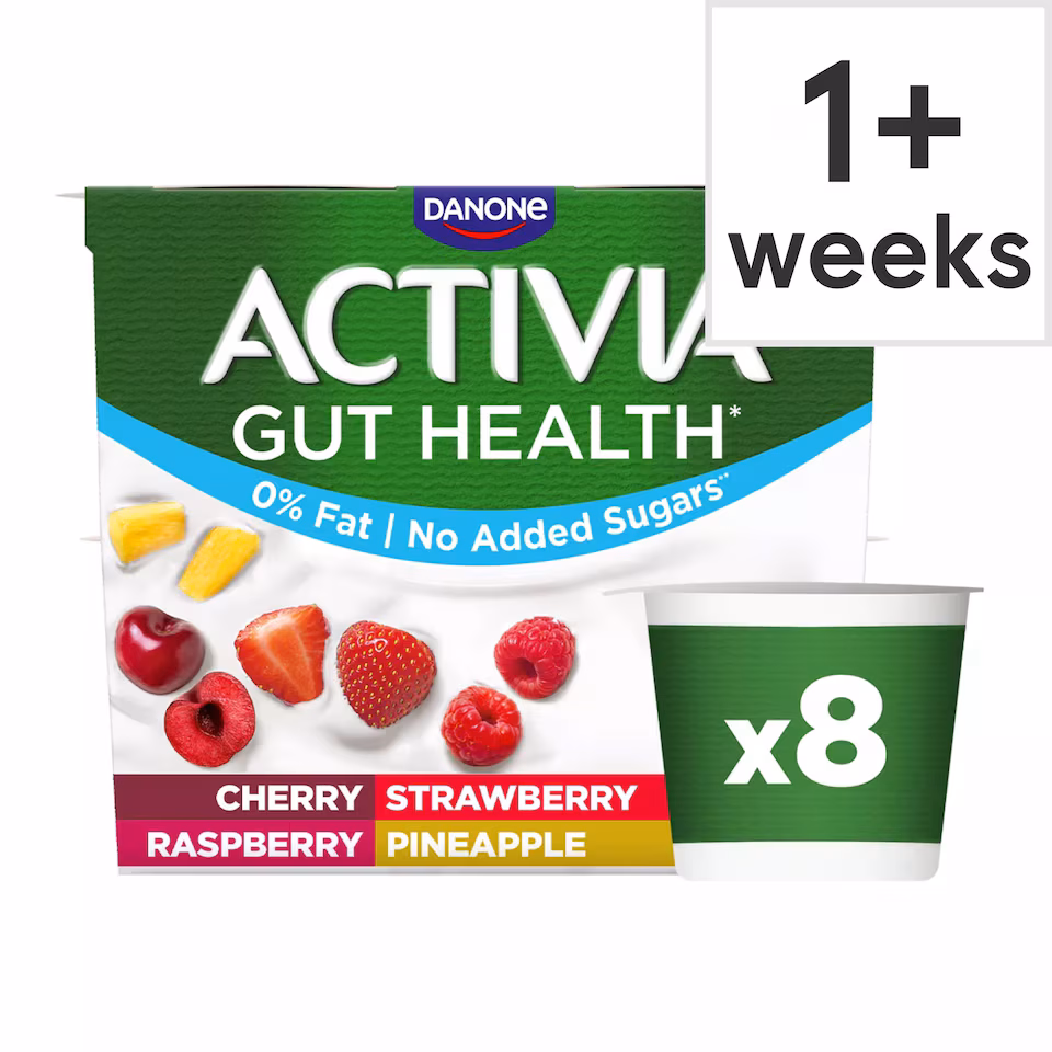Activia Strawberry & Mixed Fruit Fat Free Gut Health Yoghurt Multipack 8x115g