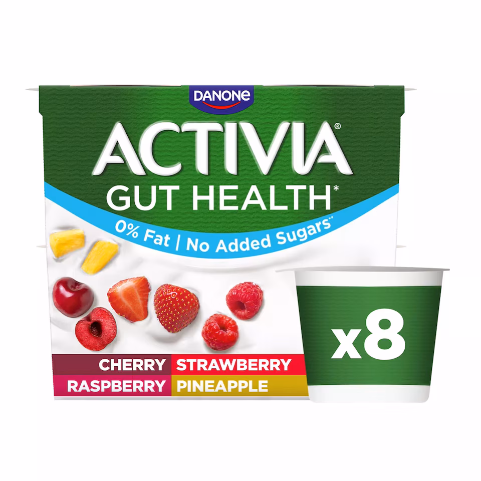 Activia Strawberry & Mixed Fruit Fat Free Gut Health Yoghurt Multipack 8x115g