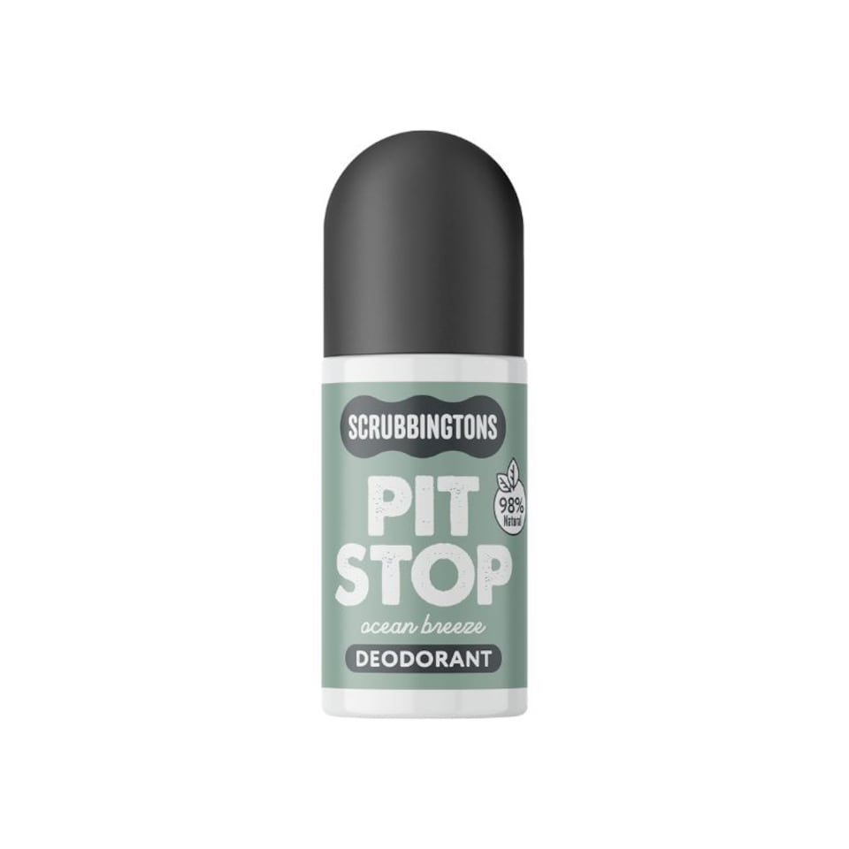 Scrubbingtons Pit Stop Natural Deodorant For Women, Men, Roll On For Sensitive Skin Made in UK Paediatrician approved, Aluminium & Alcohol Free, Vegan & Cruelty Free, Ocean Breeze 75ml