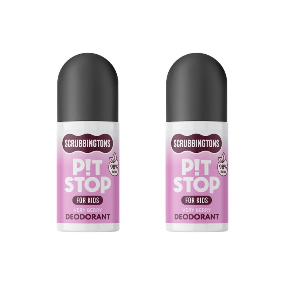 Scrubbingtons Pit Stop Kids Deodorant Natural Roll On For Children, Teens Natural Ingredients For Sensitive Skin Paediatrician approved, Aluminium & Alcohol Free, Very Berry 75ml x 2 | White | White | 2