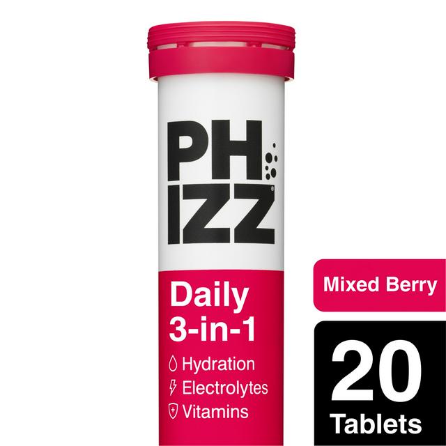 Phizz Daily 3-in-1 Hydration, Electrolytes & Vitamins Effervescent Tablets Mixed Berry x20 Tablets