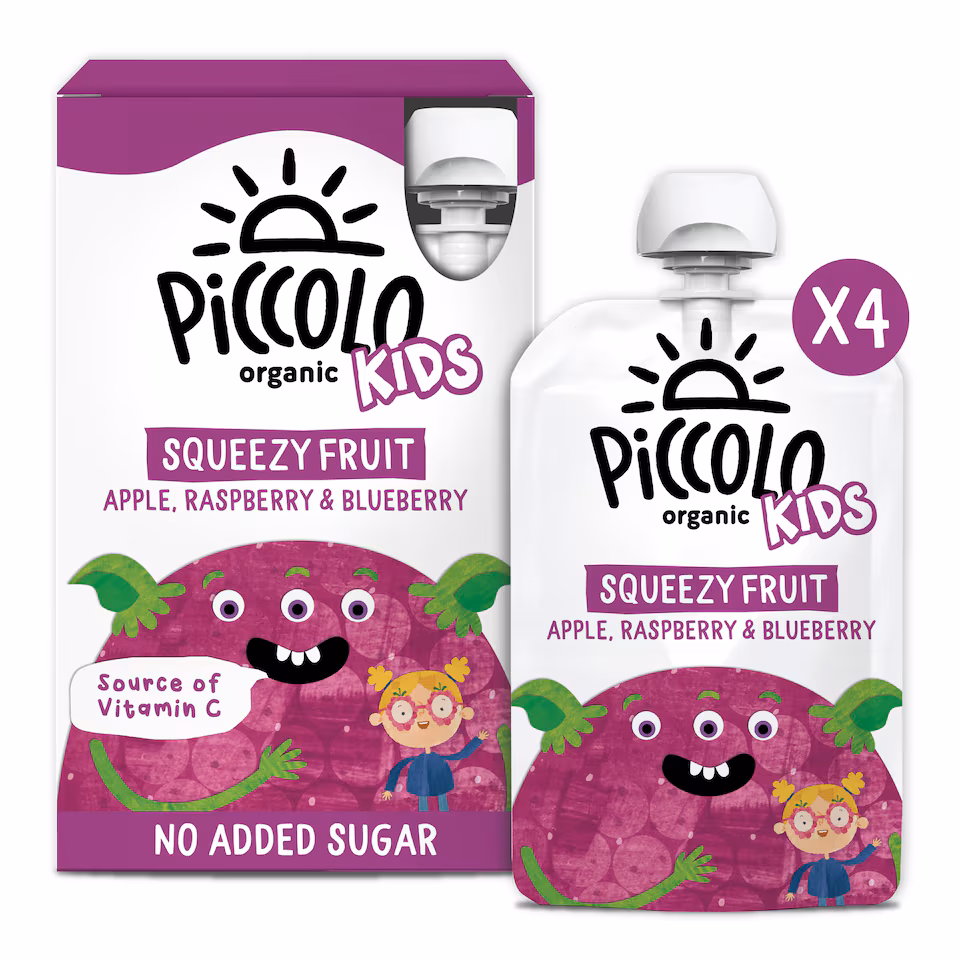 Piccolo Organic Squeezy Fruit Apple Raspberry & Blueberry 4X90g