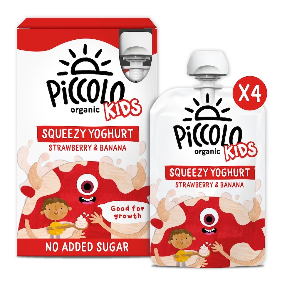 Piccolo Organic Kids Squeezy Yoghurt - Strawberry & Banana 4x100g