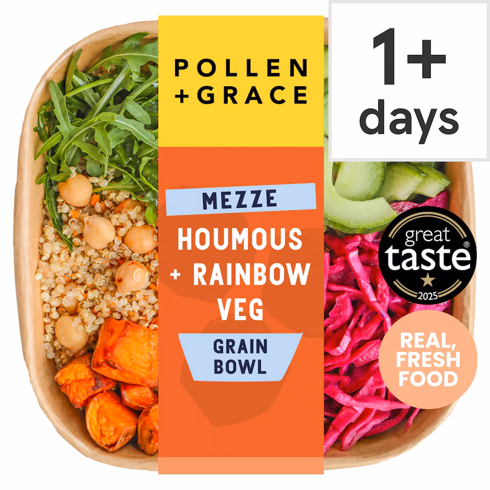 Pollen & Grace Mezze Houmous + Rainbow Veg Grain Bowl 275g