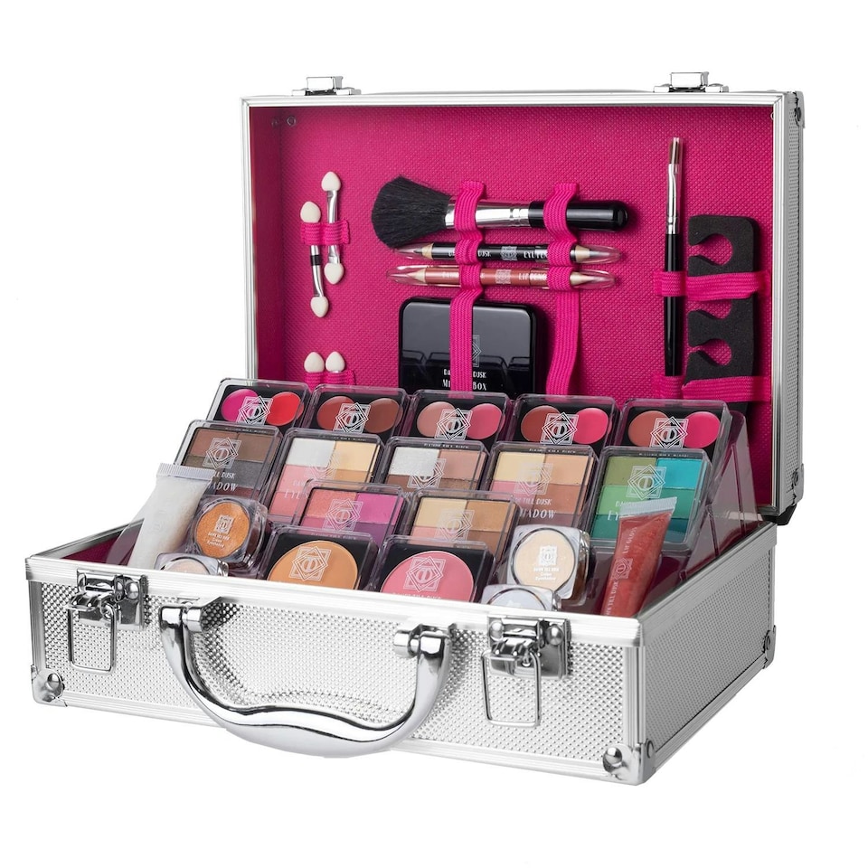 Dawn Till Dusk Make Up Large Storage 80 Piece Vanity Case Set, Silver