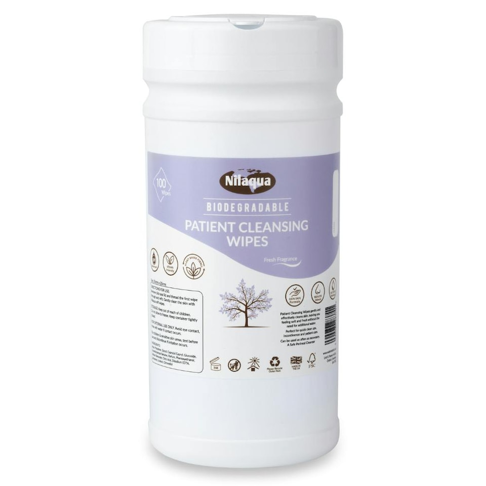 Biodegradable Patient Cleansing Wipes 100pk (Canister), Thick & Strong Professional Care Wipes
