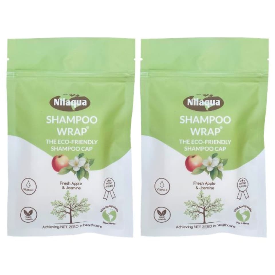 Nilaqua NO Rinse Shampoo Wrap the World's First Biodegradable Shampoo Cap Biodegradable Bamboo Rinse free Shampoo Pleasant Fragrance Fresh Apple & Jasmine 2 Pack