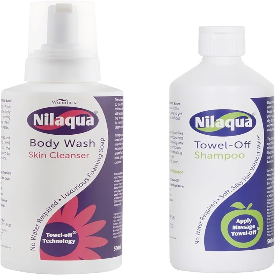 Nilaqua Patient Care Pack - 500ml Rinse Free Shampoo and No Rinse Body Wash Foam