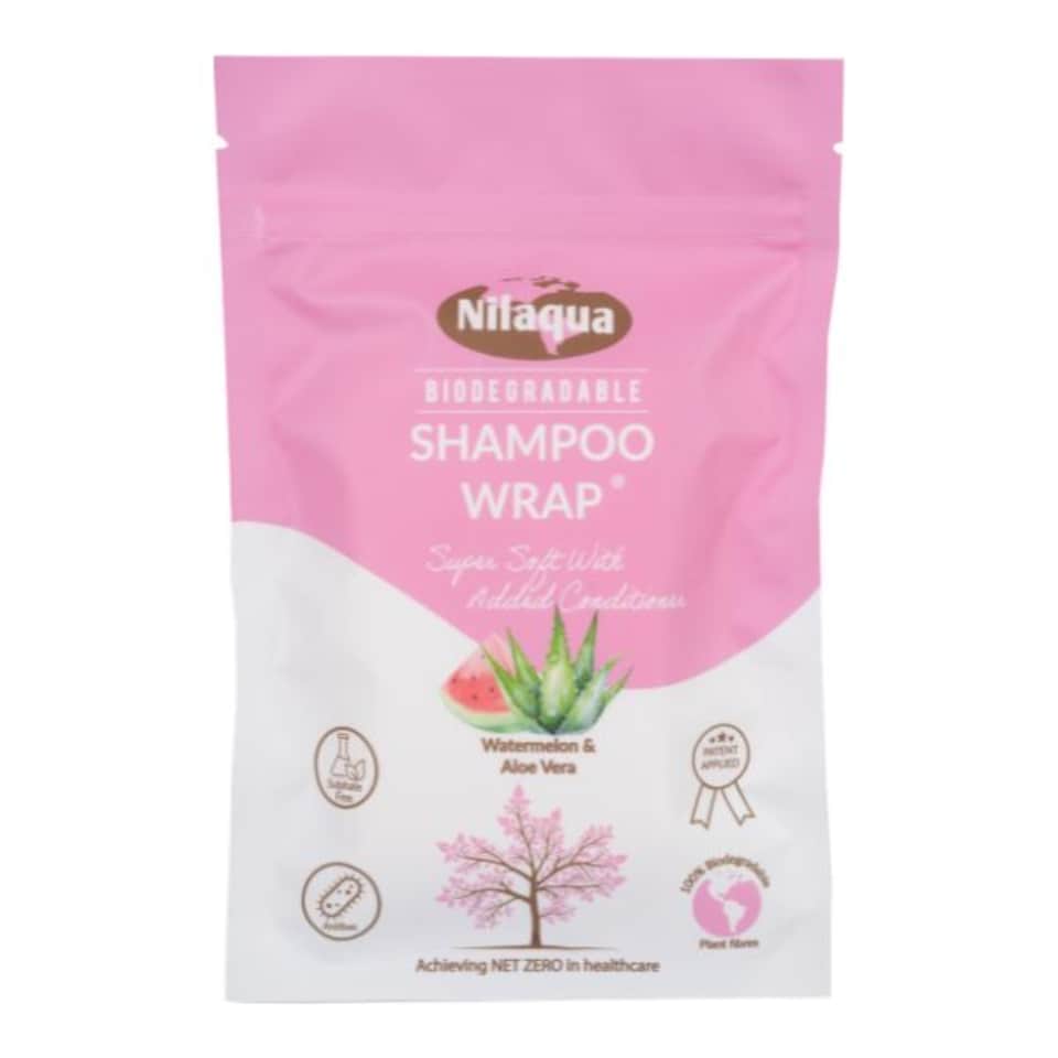 Nilaqua NO Rinse Shampoo & Conditioner Cap Wrap Waterless Hair Wash for Elderly Pleasant Fragrance Watermelon and Aloe Vera 1 Pack Antibac and Sulphate Free