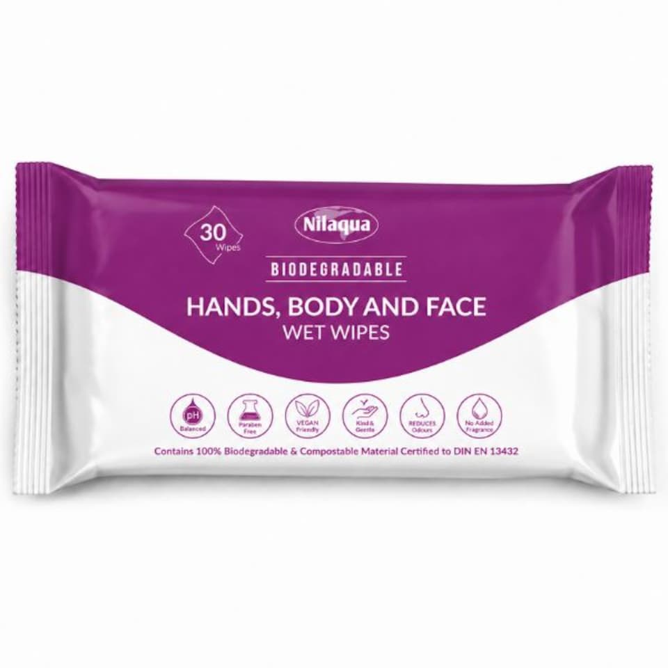Nilaqua 30pk, Hands, Body and Face Wipes - Super Thick
