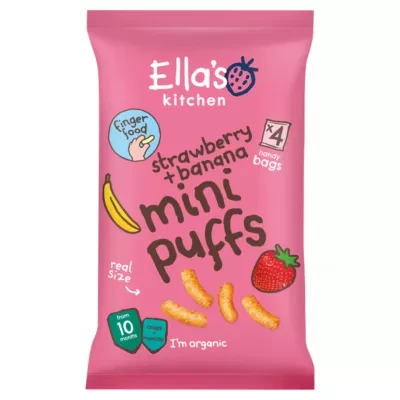 Ella's Kitchen Organic Strawberry and Banana Mini Puffs Multipack Baby Snack 10+ Months 4x8g
