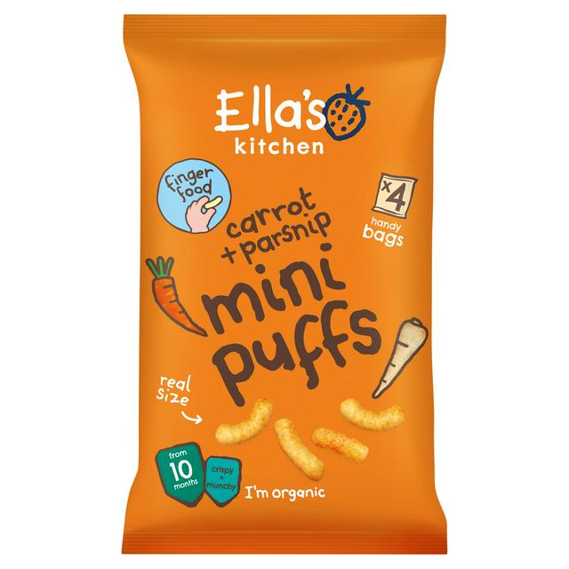 Ella's Kitchen Organic Carrot & Parsnips Mini Puffs Multipack Baby Snack 10+ Months 4x8g