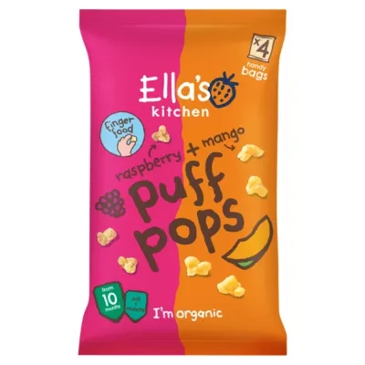 Ella's Kitchen Organic Raspberry and Mango Puff Pops Multipack Baby Snack 10+ Months 4x9g