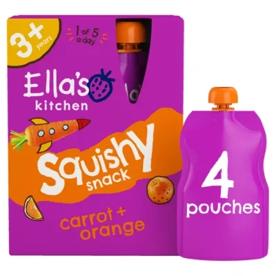 Ella's Kitchen Organic Carrot and Orange Kids Snack Multipack Pouch 3+ Years 4 x 100g