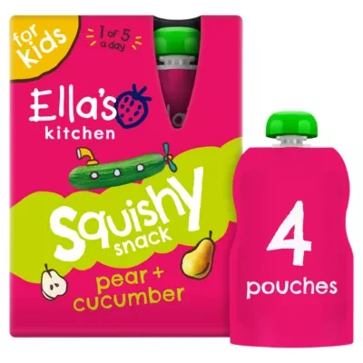 Ella's Kitchen Pear + Cucumber Squishy Snack 4 x 100g (400g)