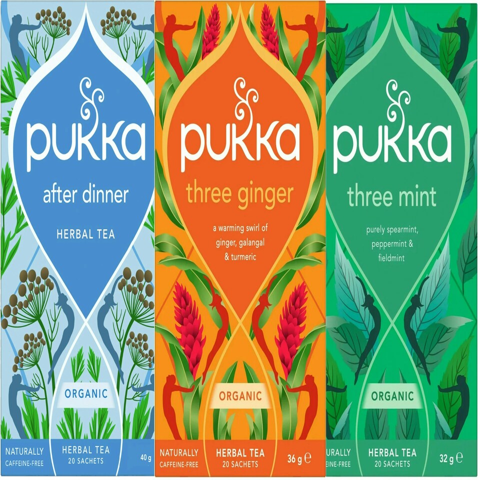 Pukka Herbs Organic Herbal Tea, Variety Pack with After Dinner, Three Ginger & Three Mint, 3 Packs of 20 Teabags | Multi