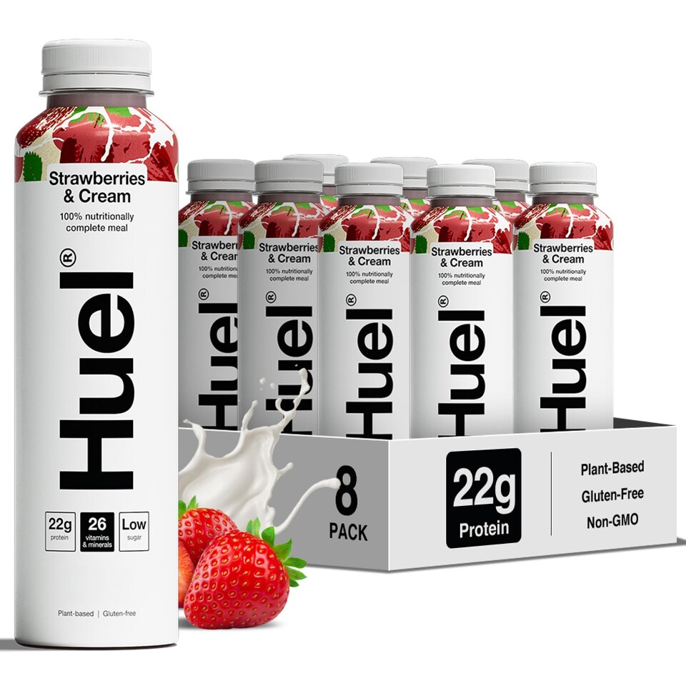 Huel Ready-to-Drink Meal, Strawberries & Cream Protein Drink, 500ml Bottles (Pack of 8) - Protein Shakes, Pre-Portioned Meal, 20g of Protein per Bottle