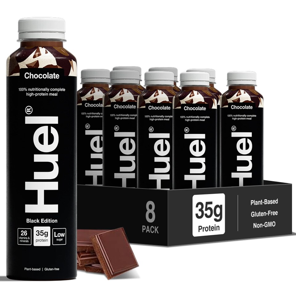 Huel Ready-to-Drink Meal, BLACK EDITION Chocolate Protein Drink, 500ml Bottles (Pack of 8) - Protein Shakes, Pre-Portioned Meal, 35g of Protein per Bottle