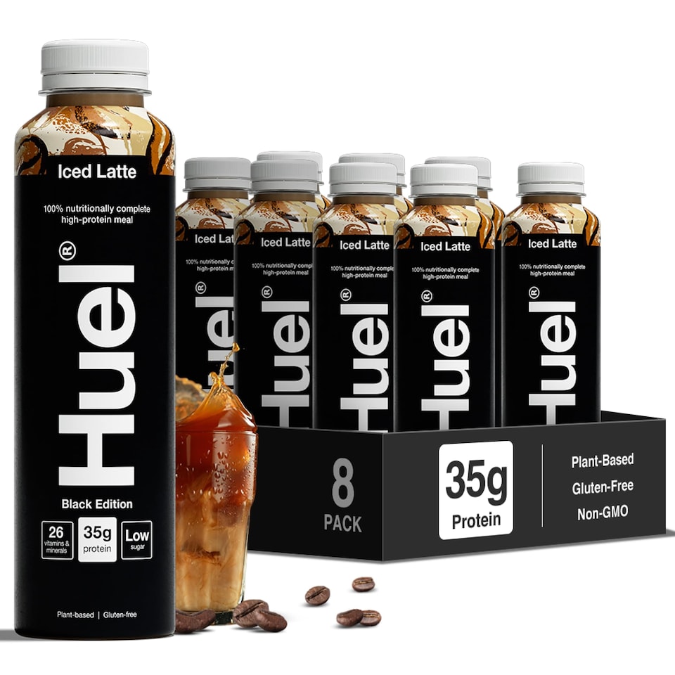 Huel Ready-to-Drink Meal, BLACK EDITION Iced Latte Protein Drink, 500ml Bottles (Pack of 8) - Protein Shakes, Pre-Portioned Meal, 35g of Protein per Bottle