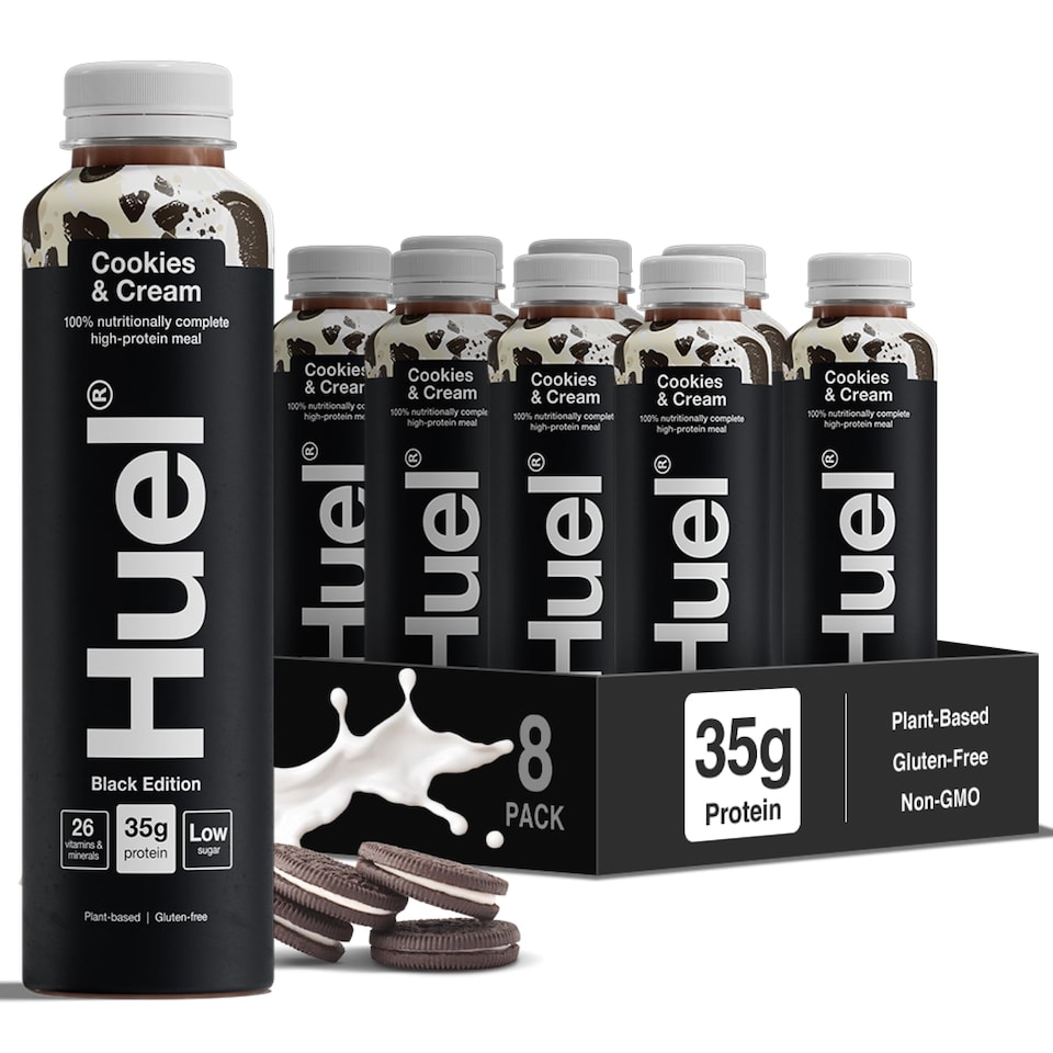 Huel Ready-to-Drink Meal, BLACK EDITION Cookies & Cream Protein Drink, 500ml Bottles (Pack of 8) - Protein Shakes, Pre-Portioned Meal, 35g of Protein per Bottle