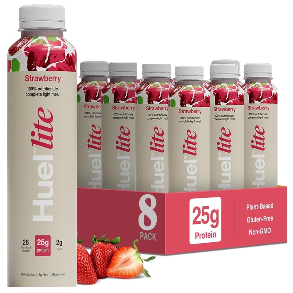Huel Ready-to-Drink Meal, LITE Strawberry Protein Drink, 500ml Bottles (Pack of 8) - Protein Shakes, Pre-Portioned Meal, 25g of Protein per Bottle