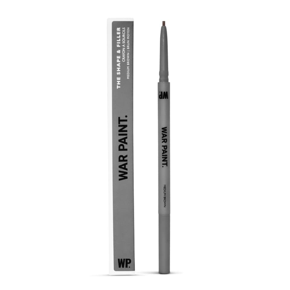War Paint The Shape & Filler Dual-Ended Beard and Brow Defining Pencil, Helps Create Hair-Like Strokes for a Natural, Fuller Look, Medium Brown 0.1g